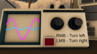 closeup of a machiene with a display depicting 2 waves and 2 rotary controllers 