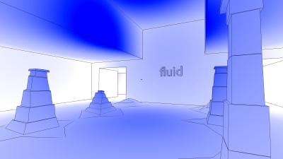the word "fluid" with blue light